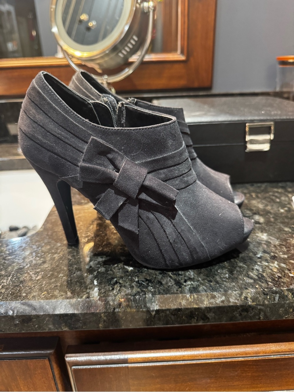 Cato Black Peep-Toe High Heel Booties with Side Bow
